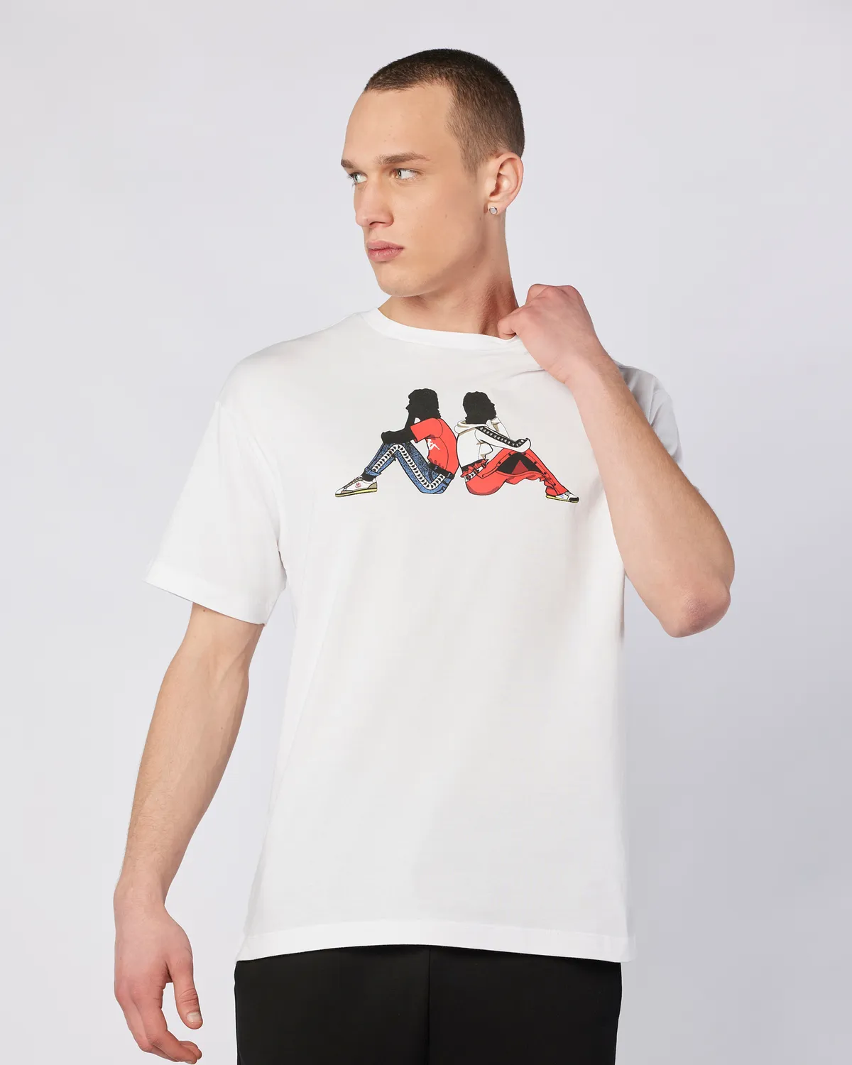 Beyaz Banda Pop Erkek Beyaz-Bej-Gri Regular Fit Tişört