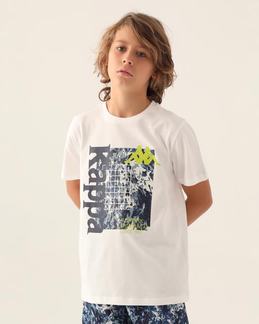 Beyaz Authentic Camden Erkek Çocuk Beyaz-Yeşil Regular Fit Tişört - KAPPA® Türkiye