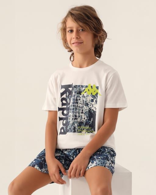 Beyaz Authentic Camden Erkek Çocuk Beyaz-Yeşil Regular Fit Tişört - KAPPA® Türkiye