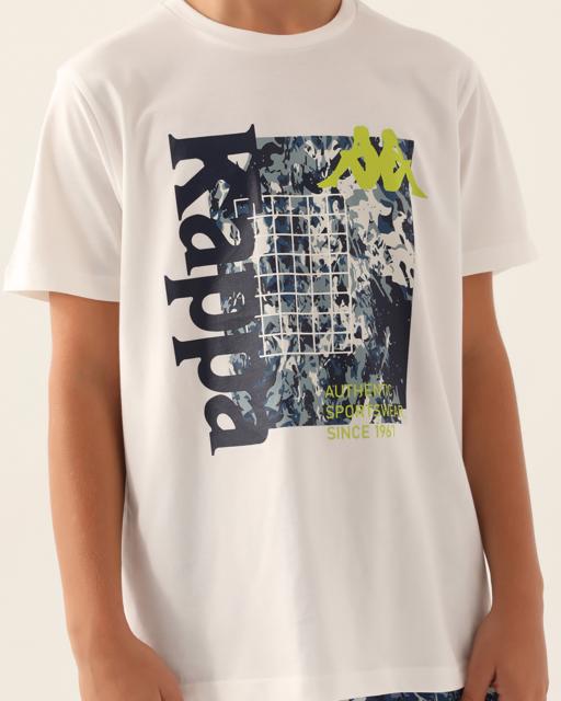 Beyaz Authentic Camden Erkek Çocuk Beyaz-Yeşil Regular Fit Tişört - KAPPA® Türkiye