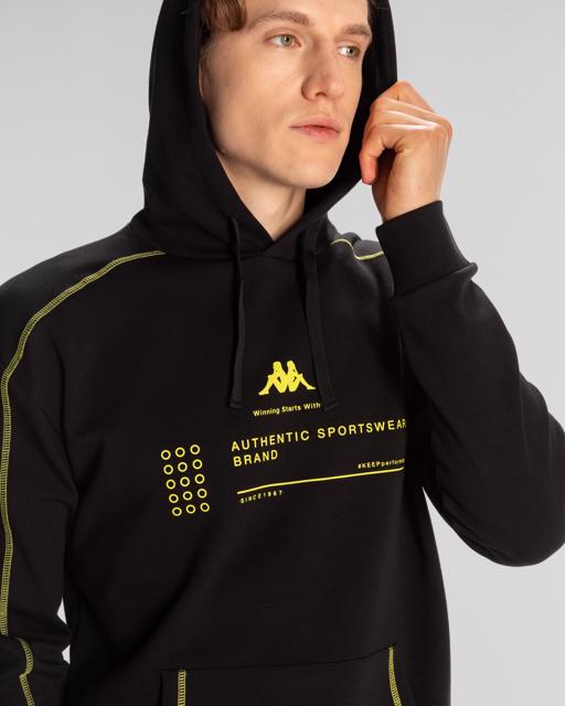 Siyah Authentic Waldo Hoodie Erkek Siyah Regular Fit Hoodie - KAPPA® Türkiye