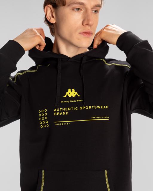 Siyah Authentic Waldo Hoodie Erkek Siyah Regular Fit Hoodie - KAPPA® Türkiye