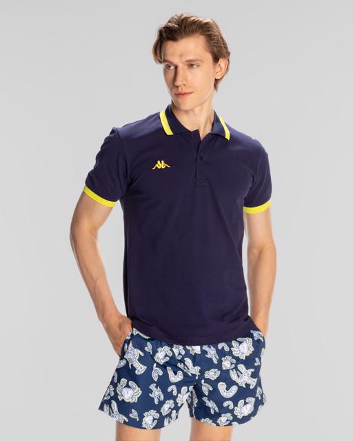 Mavi Logo Neon Erkek Lacivert-Neon Sarı Regular Polo Yaka Tişört - KAPPA® Türkiye
