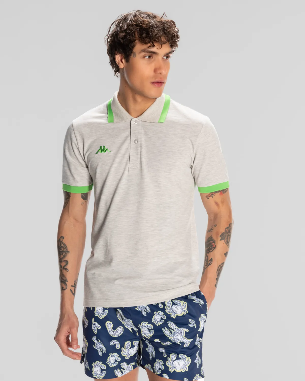 Gri Logo Neon Erkek Gri-Yeşil Regular Fit Polo Yaka Tişört