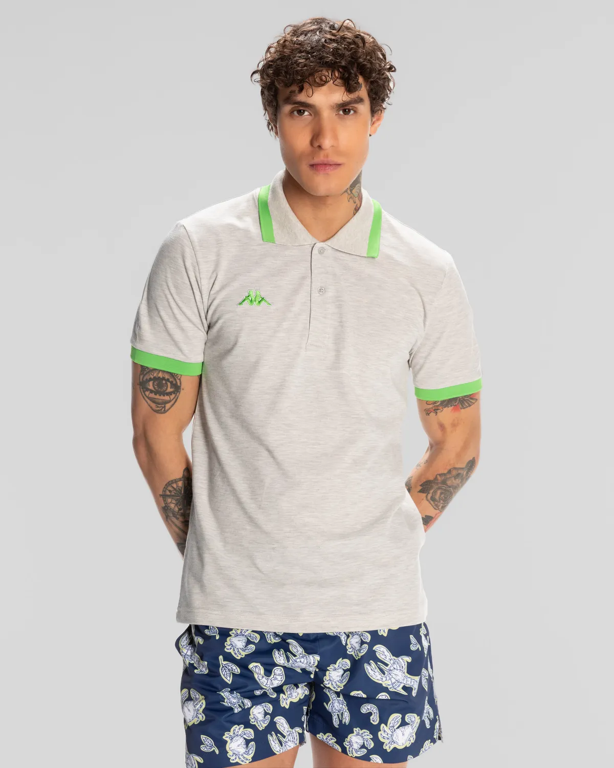 Gri Logo Neon Erkek Gri-Yeşil Regular Fit Polo Yaka Tişört
