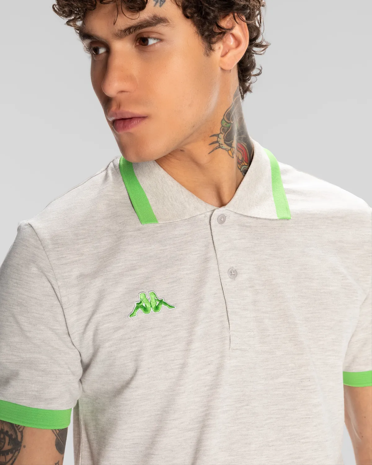 Gri Logo Neon Erkek Gri-Yeşil Regular Fit Polo Yaka Tişört