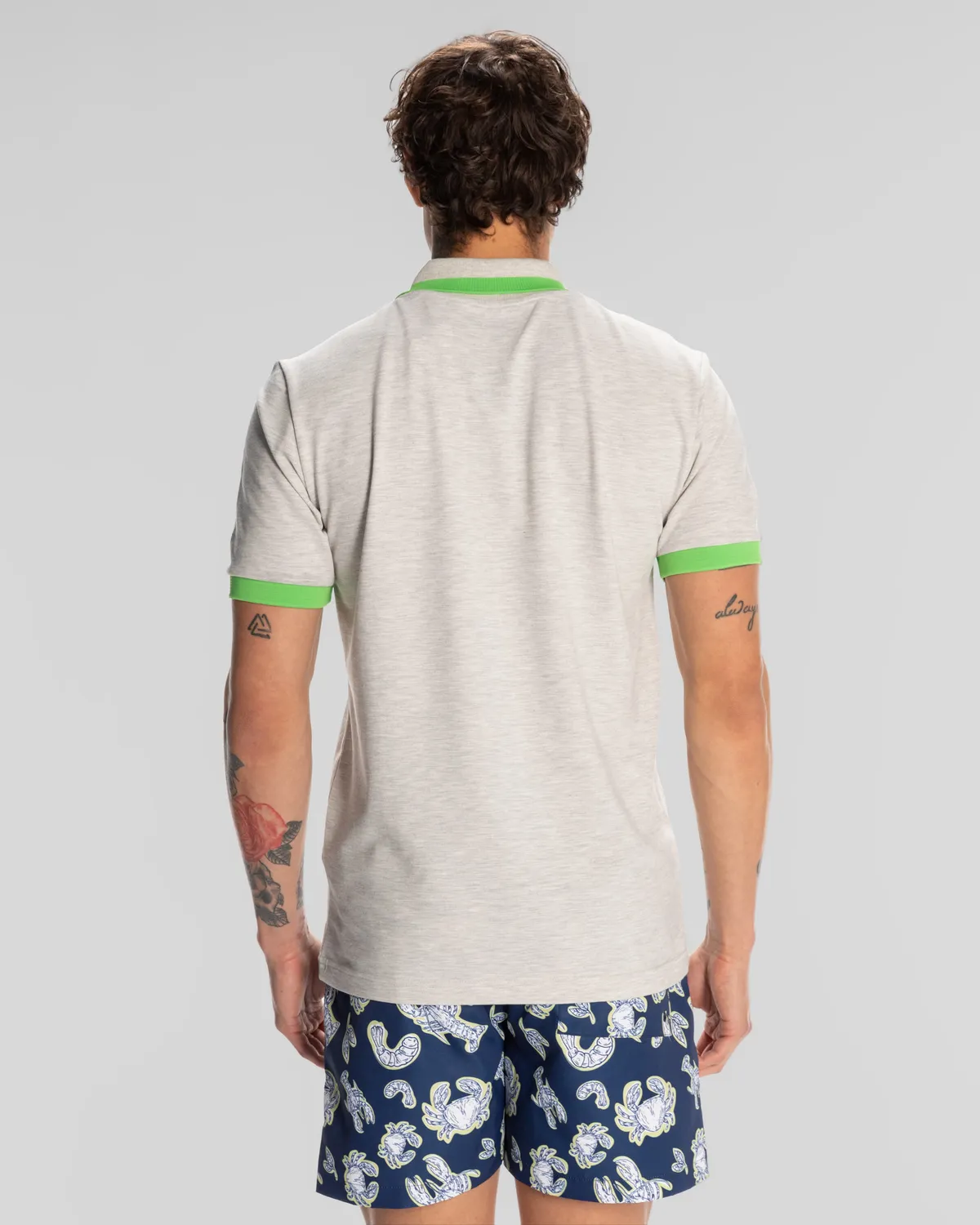 Gri Logo Neon Erkek Gri-Yeşil Regular Fit Polo Yaka Tişört