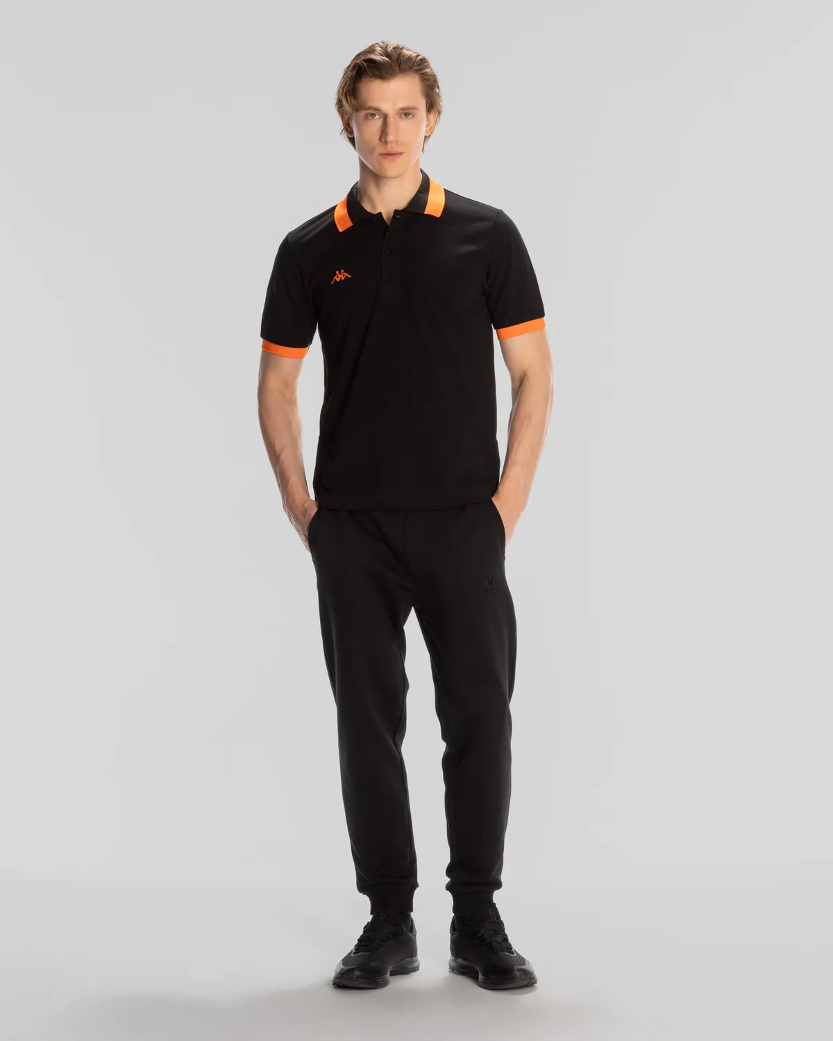 Siyah Logo Neon Erkek Siyah-Turuncu Regular Fit Polo Yaka Tişört