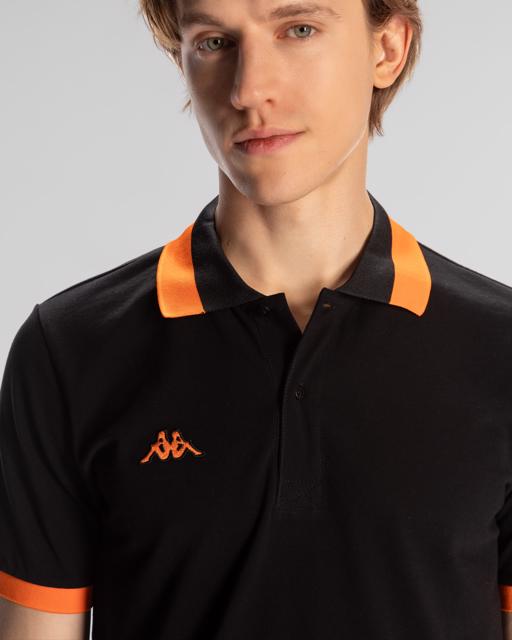 Siyah Logo Neon Erkek Siyah-Turuncu Regular Fit Polo Yaka Tişört - KAPPA® Türkiye