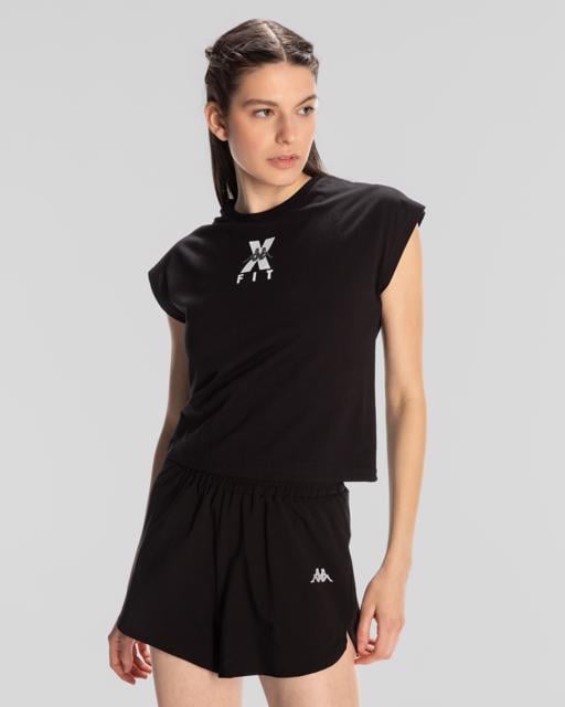 Siyah Kombat Wkt Ebura Xfit Kadın Siyah Comfort Fit Tişört - KAPPA® Türkiye