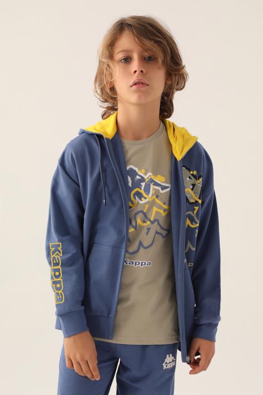 Mavi Logo  Cortez Erkek Çocuk Mavi-Yeşil Regular Fit Fermuarlı Eşofman Üstü - KAPPA® Türkiye