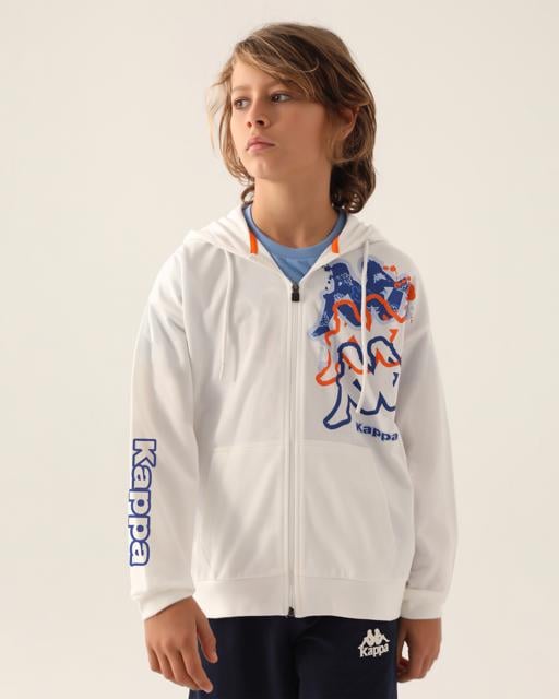 Bej Logo  Cortez Erkek Çocuk Ekru  Regular Fit Fermuarlı Eşofman Üstü - KAPPA® Türkiye