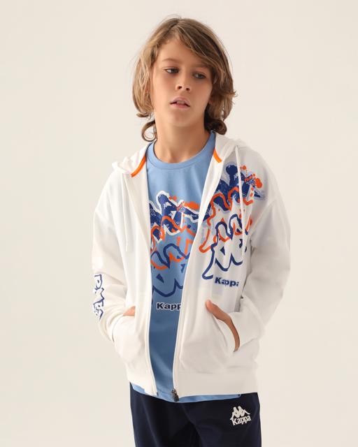 Bej Logo  Cortez Erkek Çocuk Ekru  Regular Fit Fermuarlı Eşofman Üstü - KAPPA® Türkiye