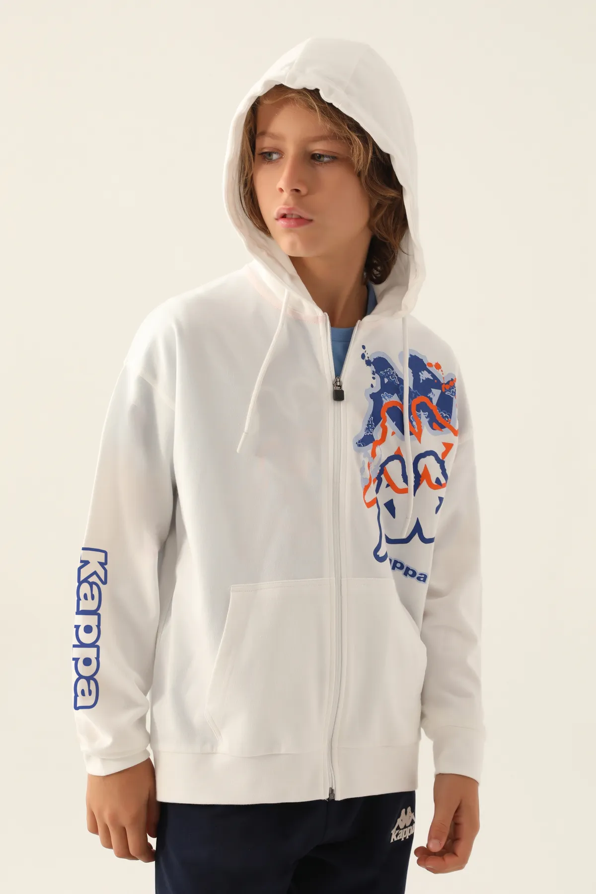 Bej Logo  Cortez Erkek Çocuk Ekru  Regular Fit Fermuarlı Eşofman Üstü