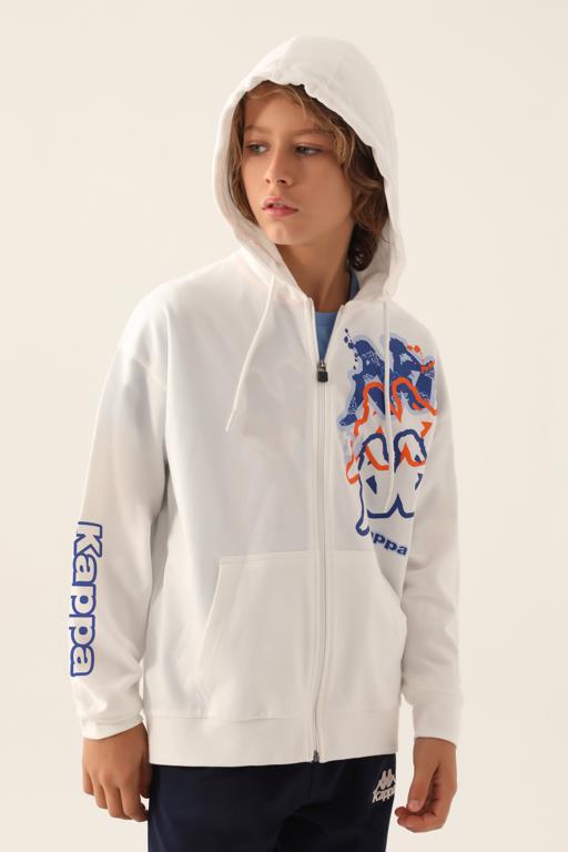 Bej Logo  Cortez Erkek Çocuk Ekru  Regular Fit Fermuarlı Eşofman Üstü - KAPPA® Türkiye
