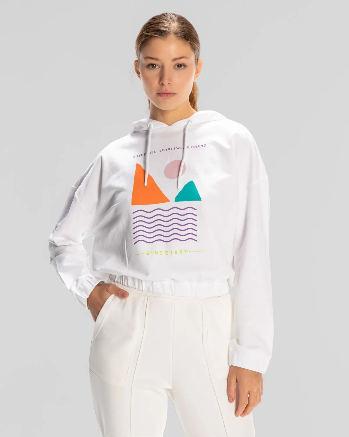Beyaz Sport Viola Hoodie Kadın Beyaz Regular Hoodie