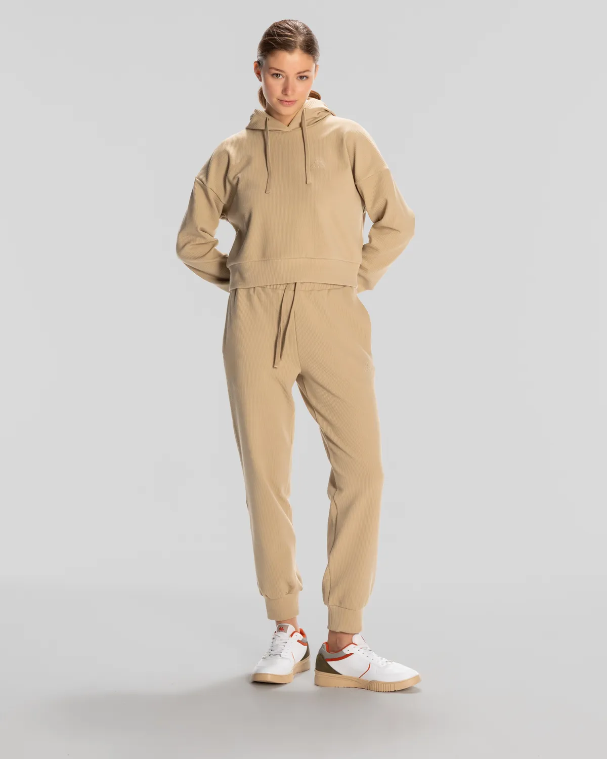 Bej Logo Elise Waffle Hoodie Kadın Bej Regular Fit Hoodie