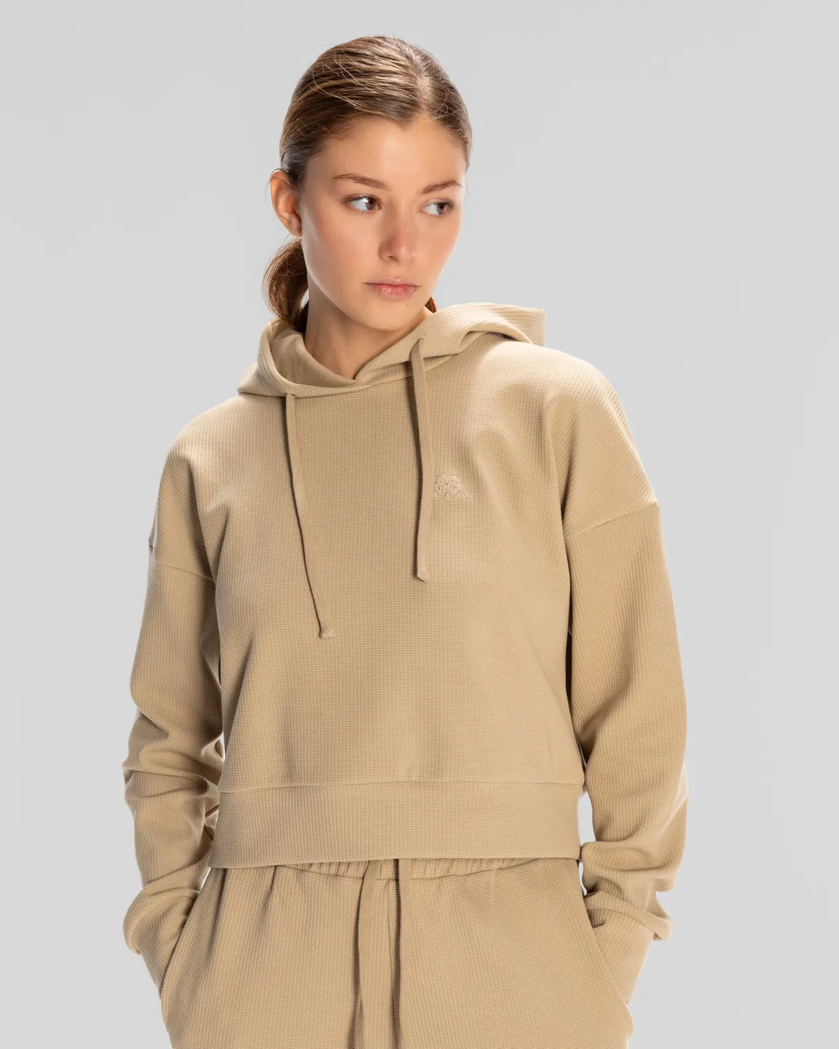 Bej Logo Elise Waffle Hoodie Kadın Bej Regular Fit Hoodie