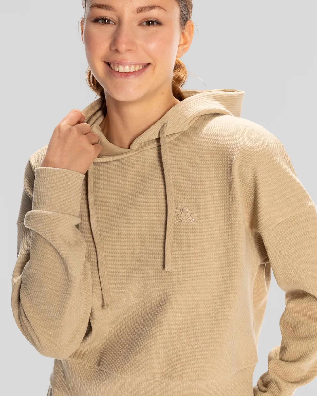 Bej Logo Elise Waffle Hoodie Kadın Bej Regular Fit Hoodie