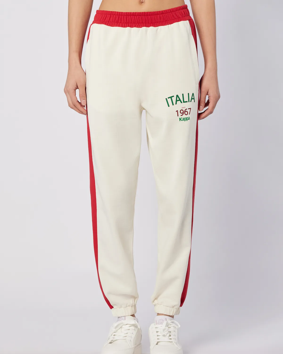 Kırmızı Balde Pant Kadın Ekru-Kırmızı Regular Fit Eşofman Altı