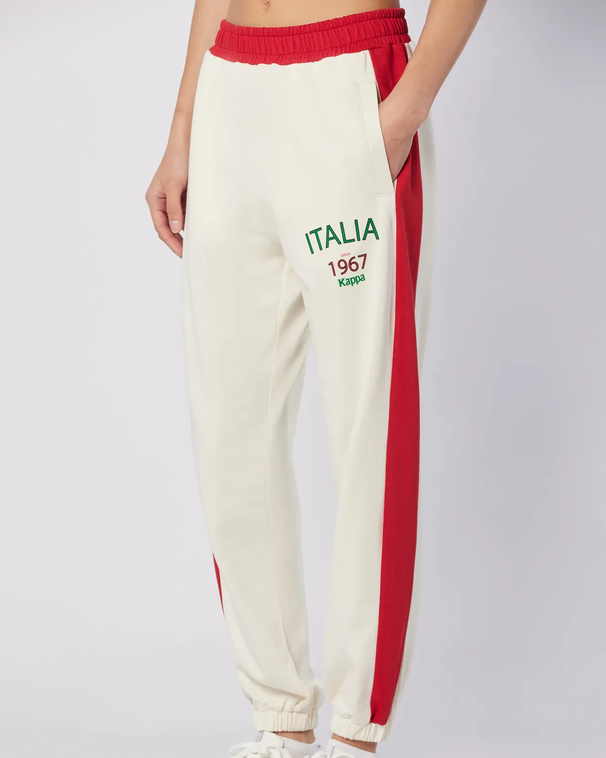 Kırmızı Balde Pant Kadın Ekru-Kırmızı Regular Fit Eşofman Altı