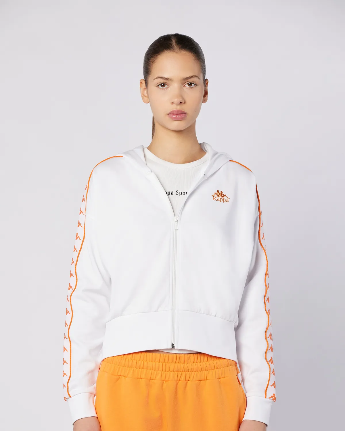 Beyaz 222 Banda Carlise Tur Kadın Beyaz-Turuncu Regular Fit Fermuarlı Eşofman Üstü