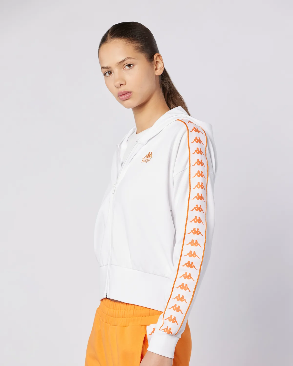 Beyaz 222 Banda Carlise Tur Kadın Beyaz-Turuncu Regular Fit Fermuarlı Eşofman Üstü