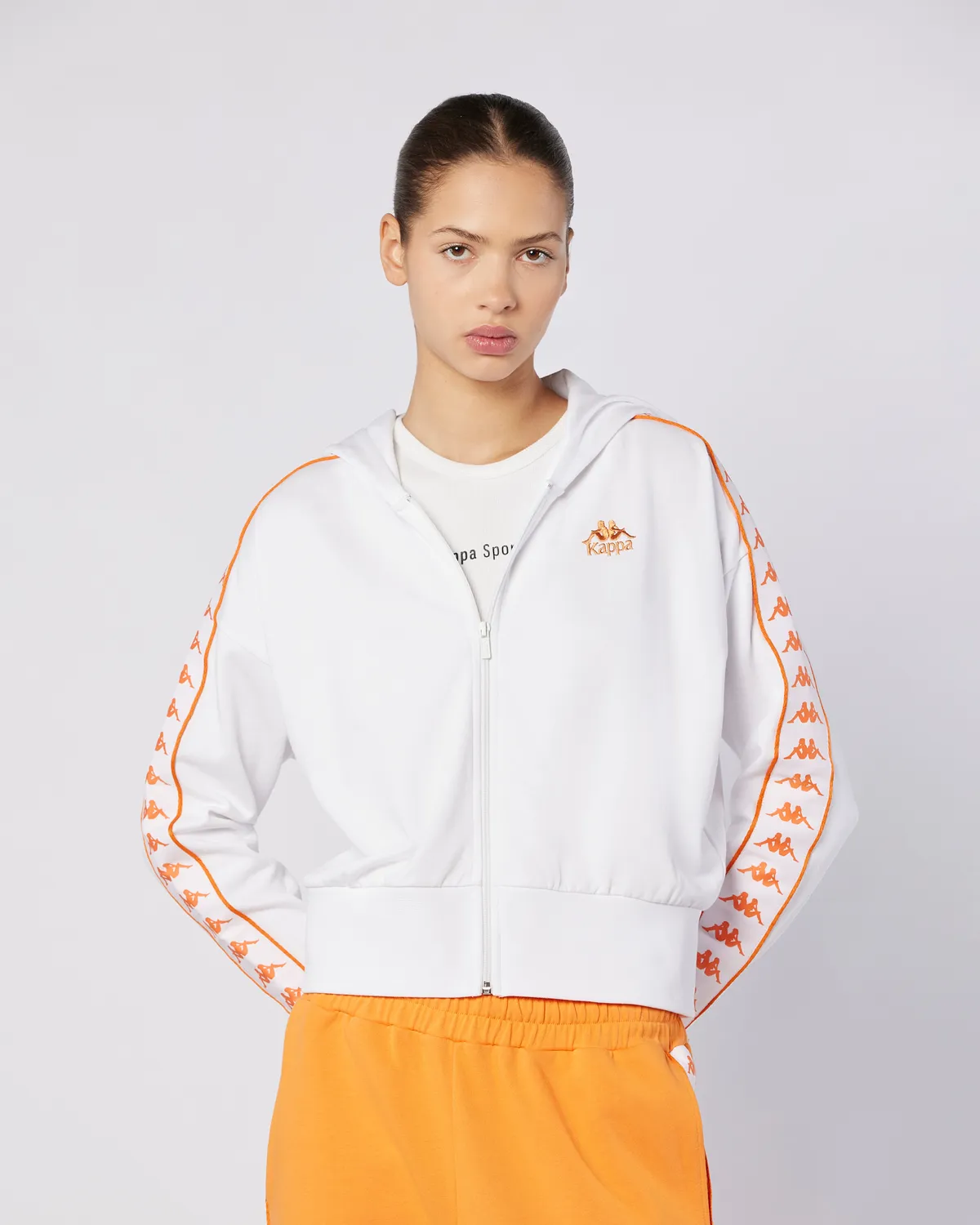Beyaz 222 Banda Carlise Tur Kadın Beyaz-Turuncu Regular Fit Fermuarlı Eşofman Üstü