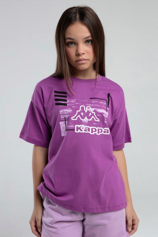Mor Logo Kara Kız Çocuk Lila Regular Fit Tişört - KAPPA® Türkiye