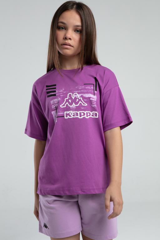 Mor Logo Kara Kız Çocuk Lila Regular Fit Tişört - KAPPA® Türkiye