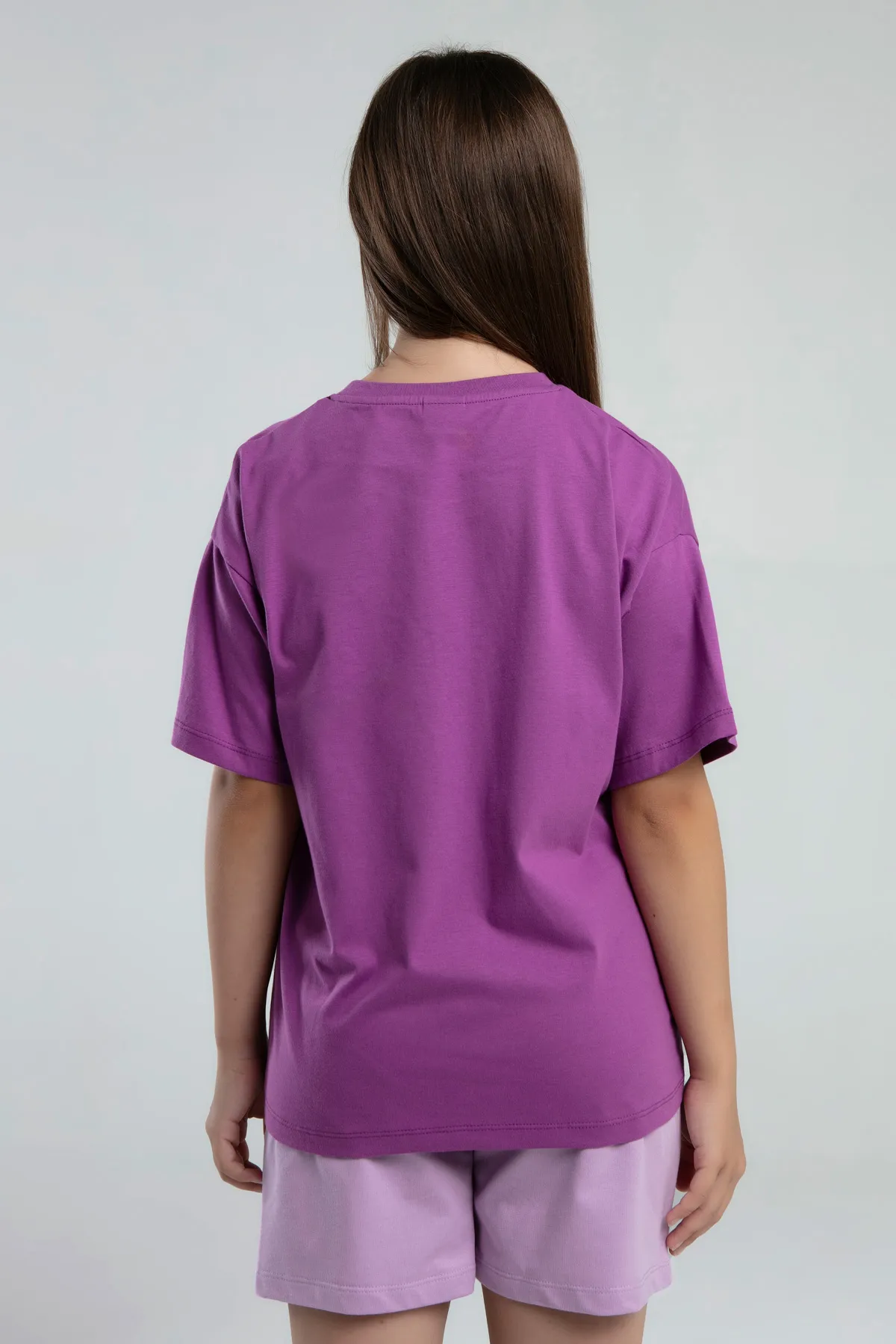 Mor Logo Kara Kız Çocuk Lila Regular Fit Tişört