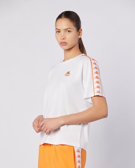 Beyaz 222 Banda Adi Tur Kadın Beyaz-Turuncu Regular Fit Tişört - KAPPA® Türkiye