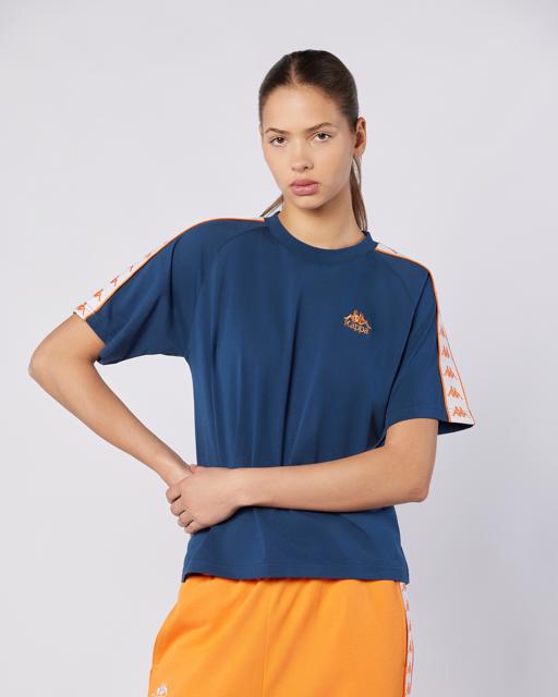 Mavi 222 Banda Adi Tur Kadın Lacivert-Turuncu Regular Fit Tişört - KAPPA® Türkiye