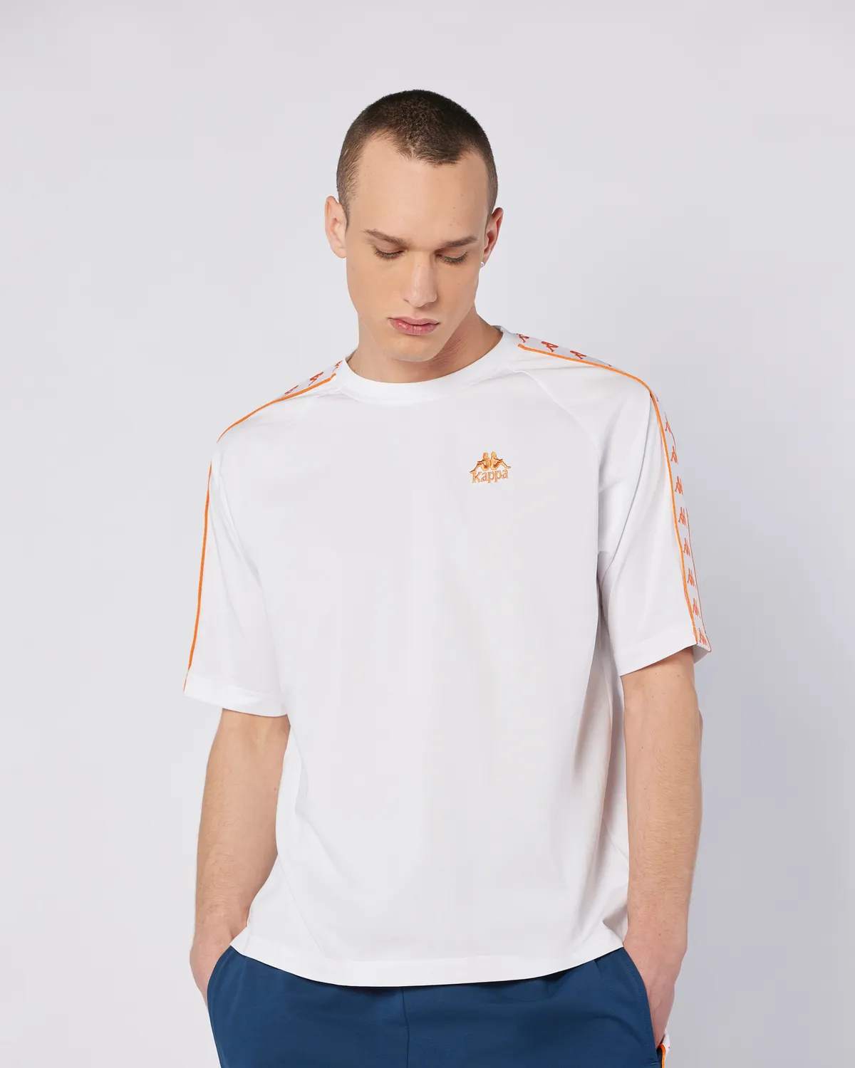 Beyaz 222 Banda Ninon Tur Erkek Beyaz-Turuncu Regular Fit Tişört