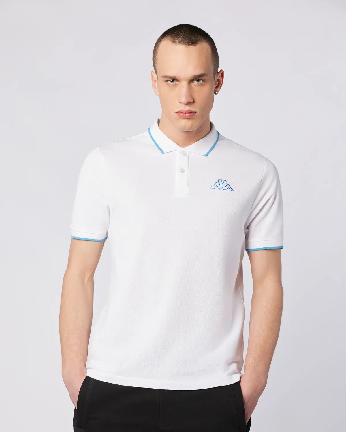 Beyaz Flu Tur Erkek Beyaz-Mavi Regular Fit Polo Yaka Tişört