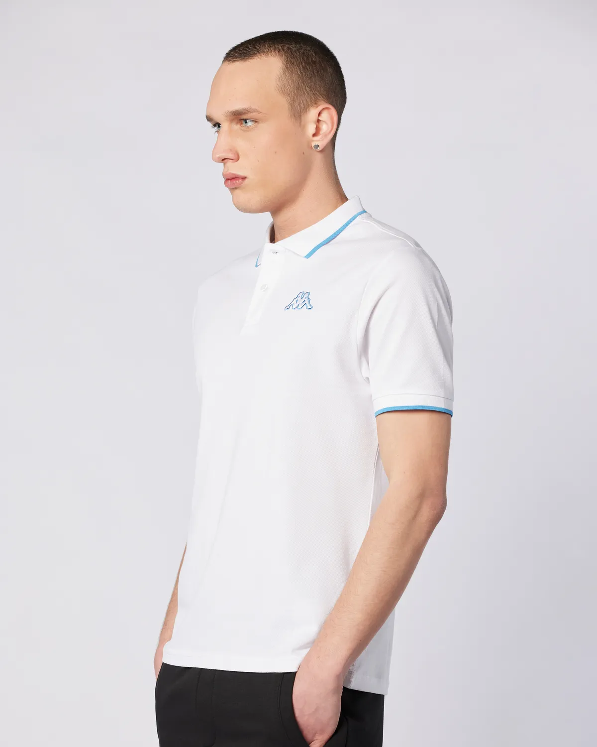 Beyaz Flu Tur Erkek Beyaz-Mavi Regular Fit Polo Yaka Tişört