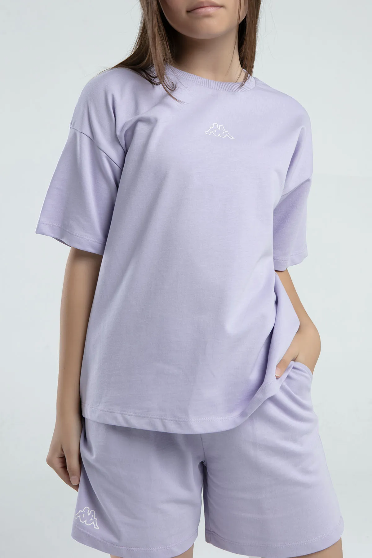 Mor Logo Kenna Kız Çocuk Lila Regular Fit Tişört Ve Şort Takım