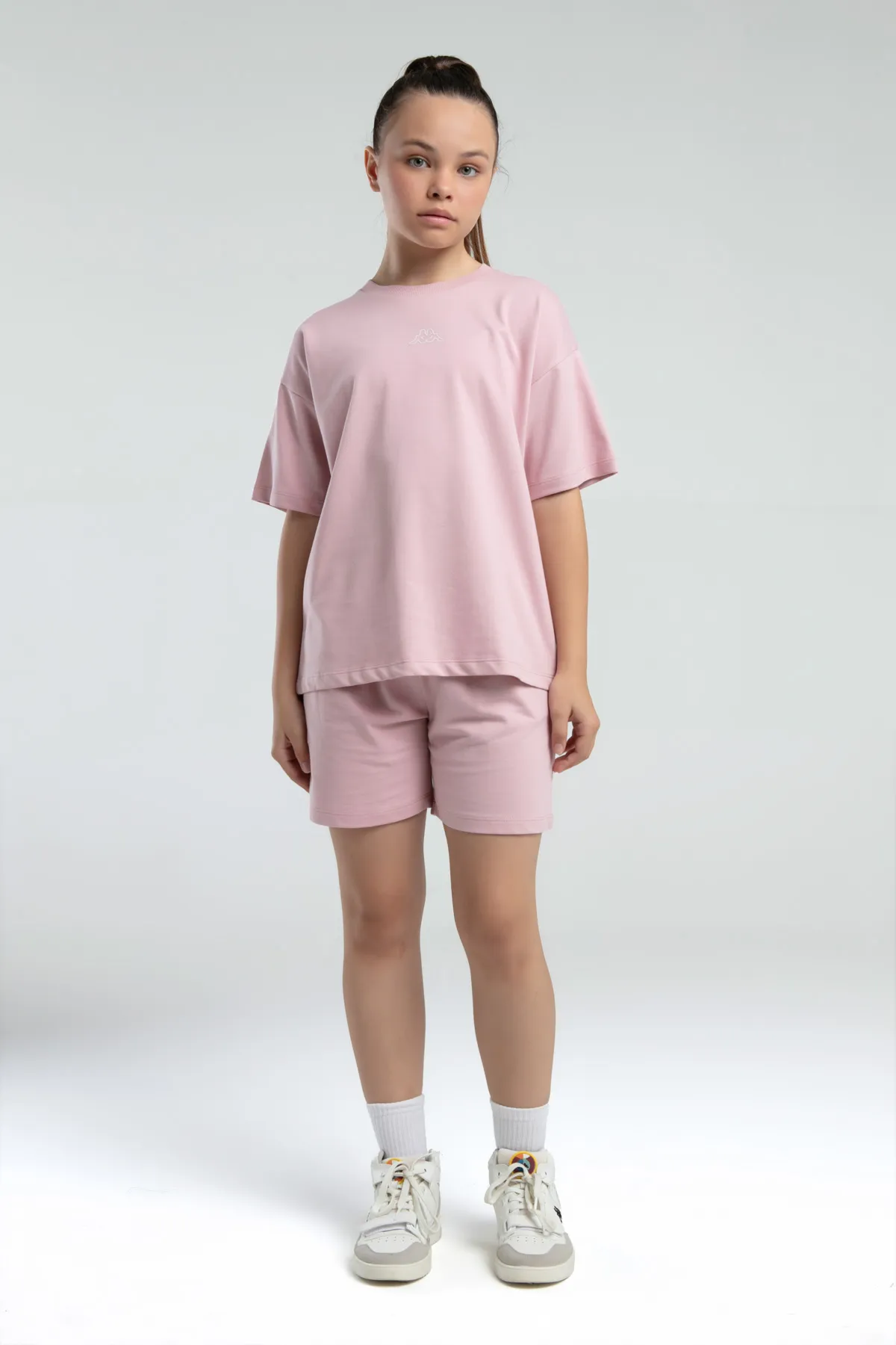 Pembe Logo Kenna Kız Çocuk Pembe Regular Fit Tişört Ve Şort Takım