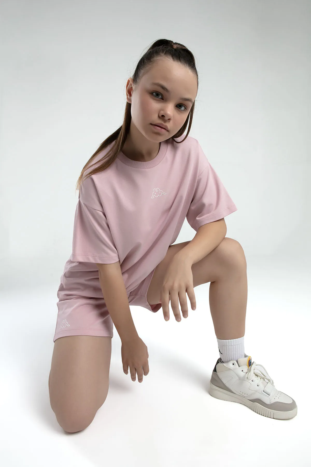 Pembe Logo Kenna Kız Çocuk Pembe Regular Fit Tişört Ve Şort Takım