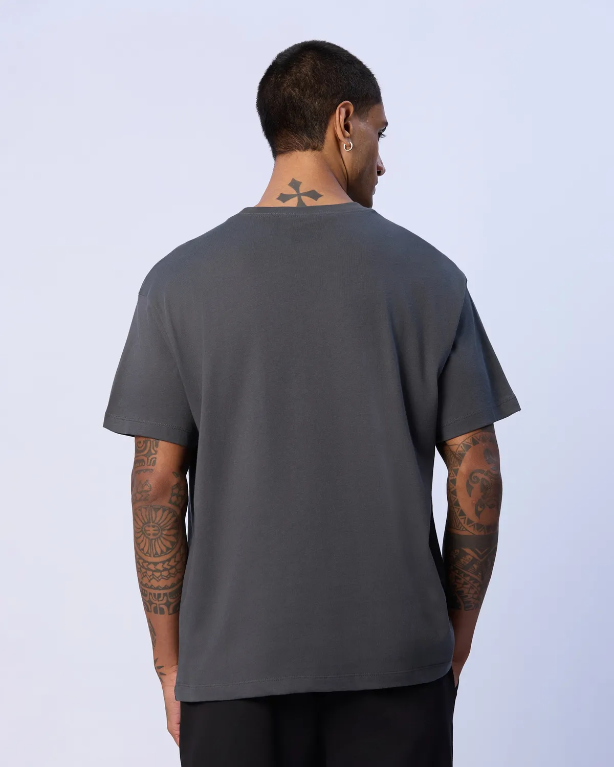 Gri Denis Erkek Gri Oversize Fit Tişört