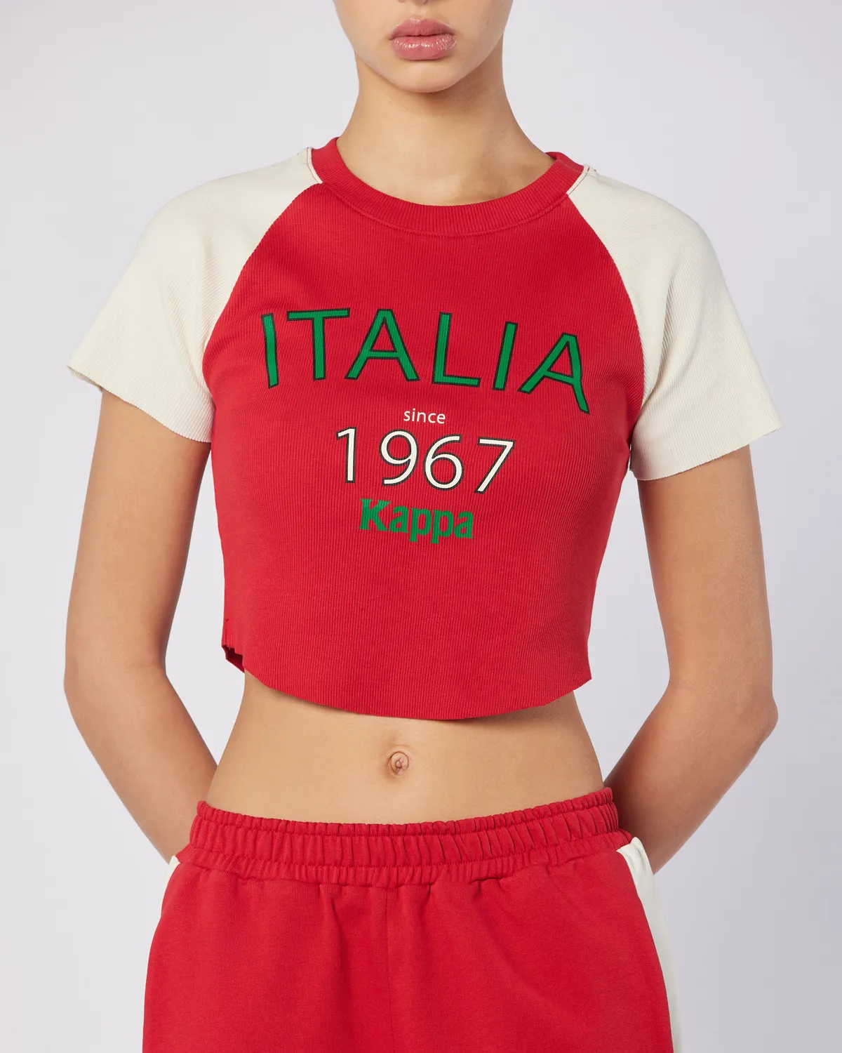 Kırmızı Balde Tee Kadın Ekru-Kırmızı Regular Fit Tişört