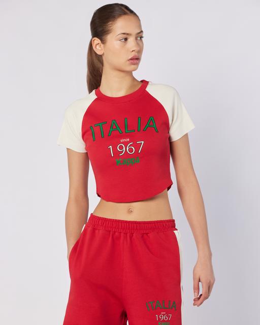 Kırmızı Balde Tee Kadın Ekru-Kırmızı Regular Fit Tişört - KAPPA® Türkiye