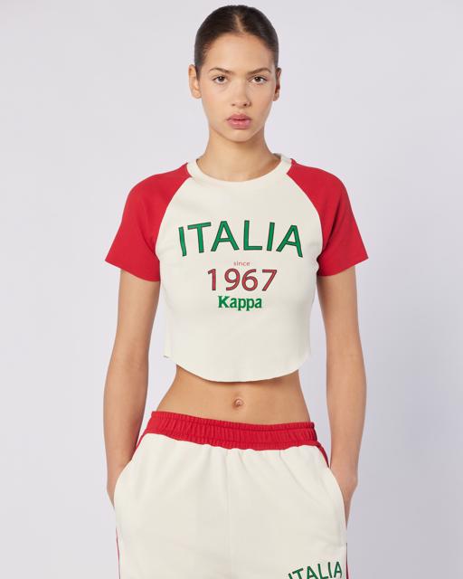 Beyaz Balde Tee Kadın Beyaz-Kırmızı Regular Fit Tişört - KAPPA® Türkiye