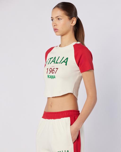 Beyaz Balde Tee Kadın Beyaz-Kırmızı Regular Fit Tişört - KAPPA® Türkiye