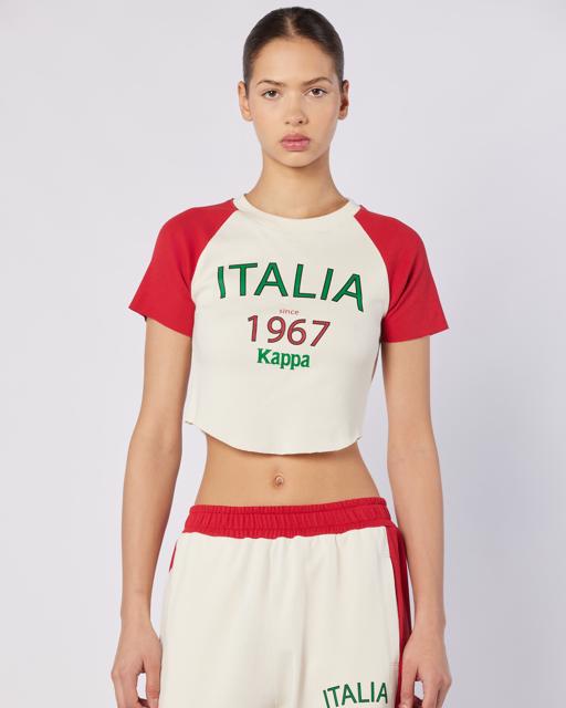 Beyaz Balde Tee Kadın Beyaz-Kırmızı Regular Fit Tişört - KAPPA® Türkiye