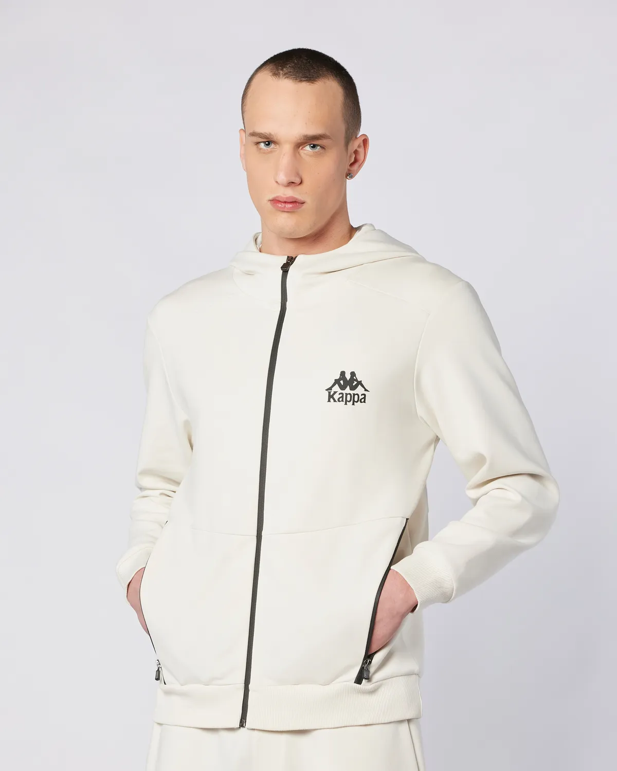 Bej Fabio Full Zip Erkek Ekru  Regular Fit Fermuarlı Eşofman Üstü