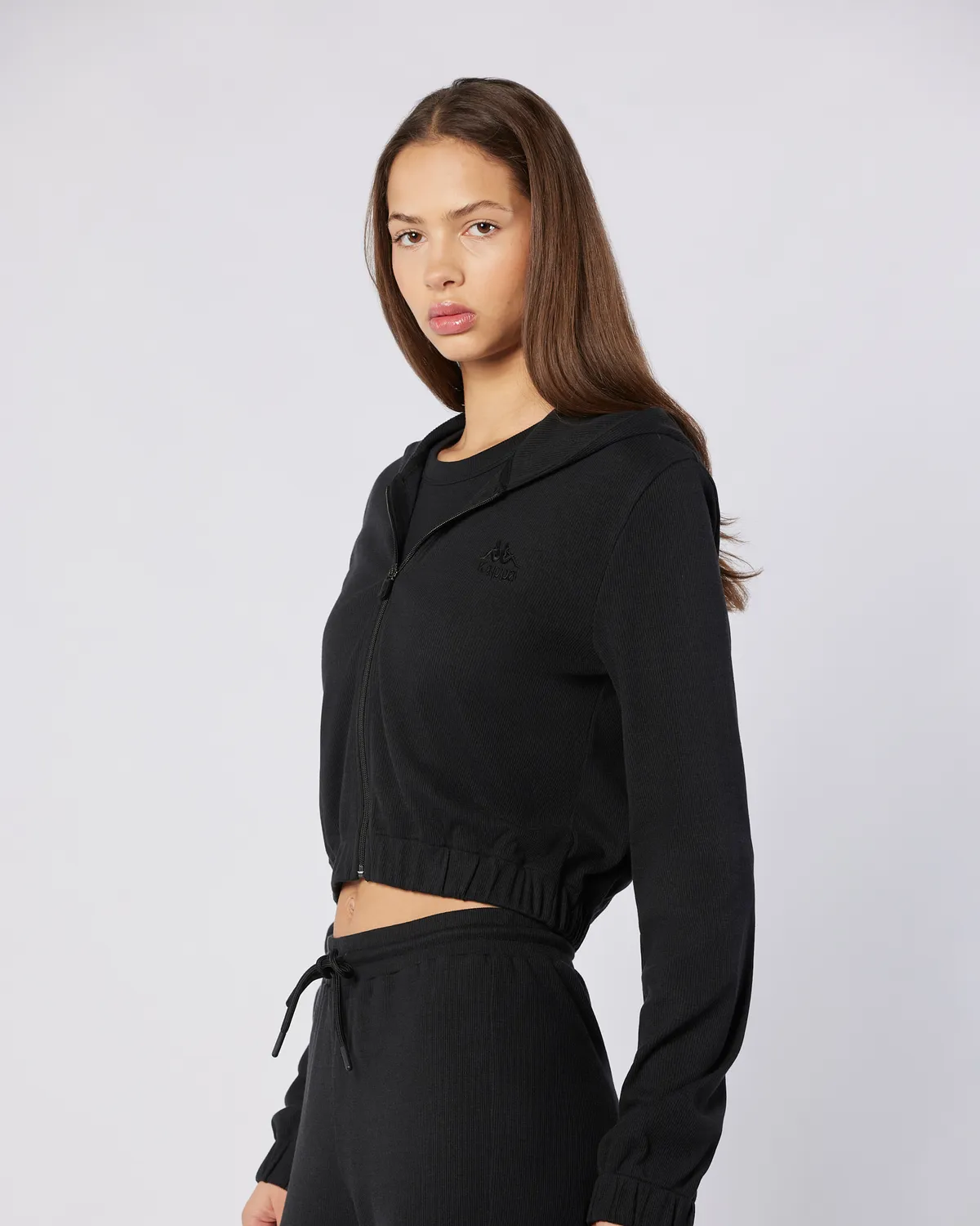 Siyah Leda Full Zip Kadın Siyah Regular Fit Fermuarlı Eşofman Üstü