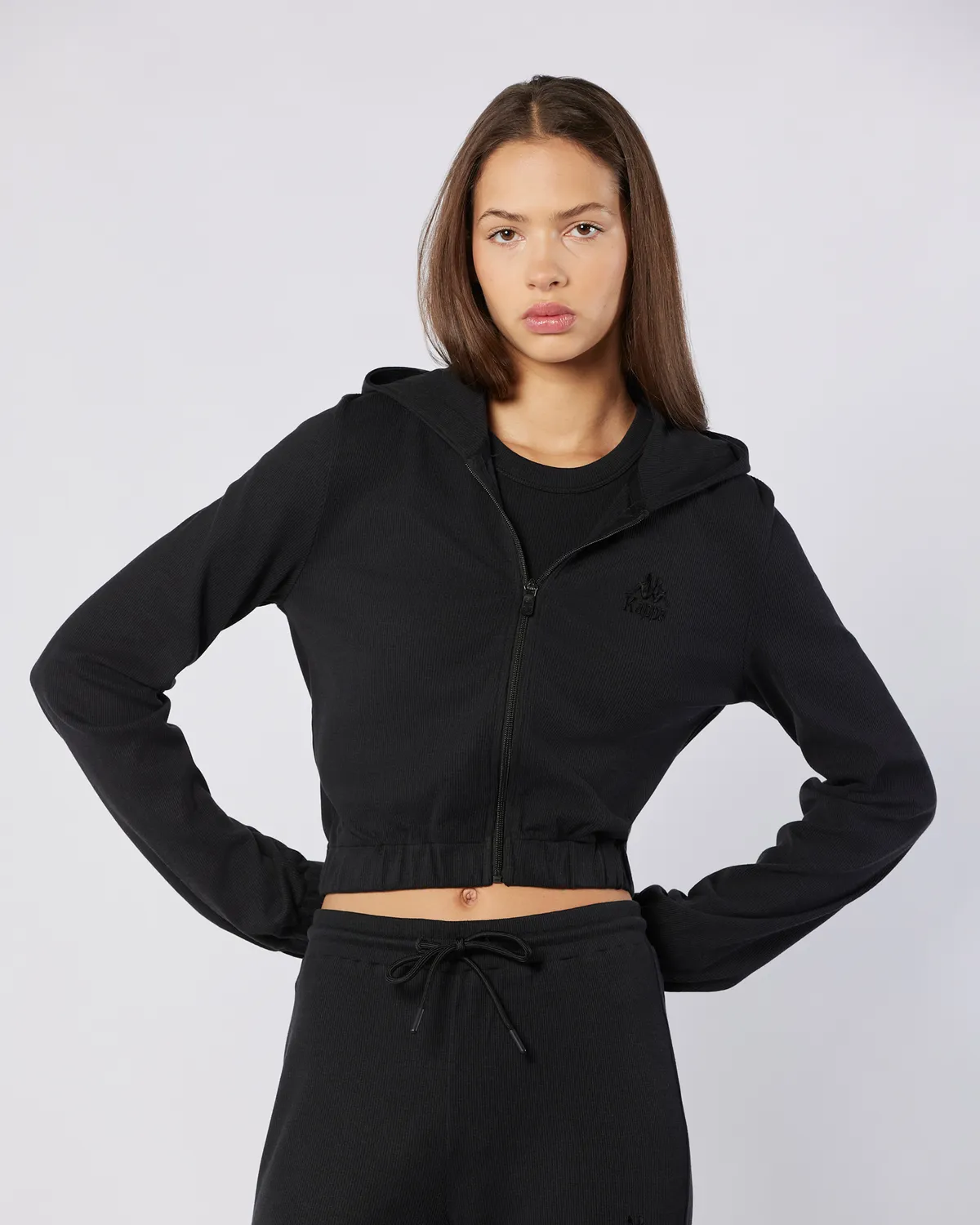 Siyah Leda Full Zip Kadın Siyah Regular Fit Fermuarlı Eşofman Üstü