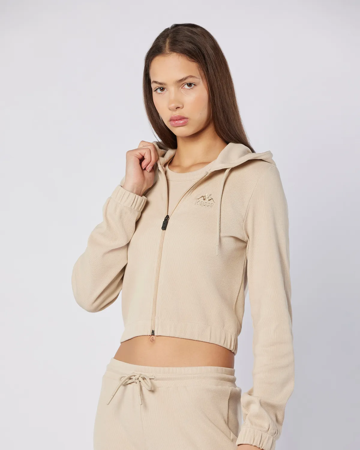 Bej Leda Full Zip Kadın Bej Regular Fit Fermuarlı Eşofman Üstü