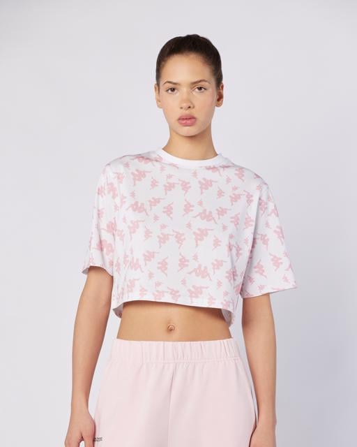 Beyaz Miran Tee Kadın Beyaz-Pembe Regular Fit Tişört - KAPPA® Türkiye